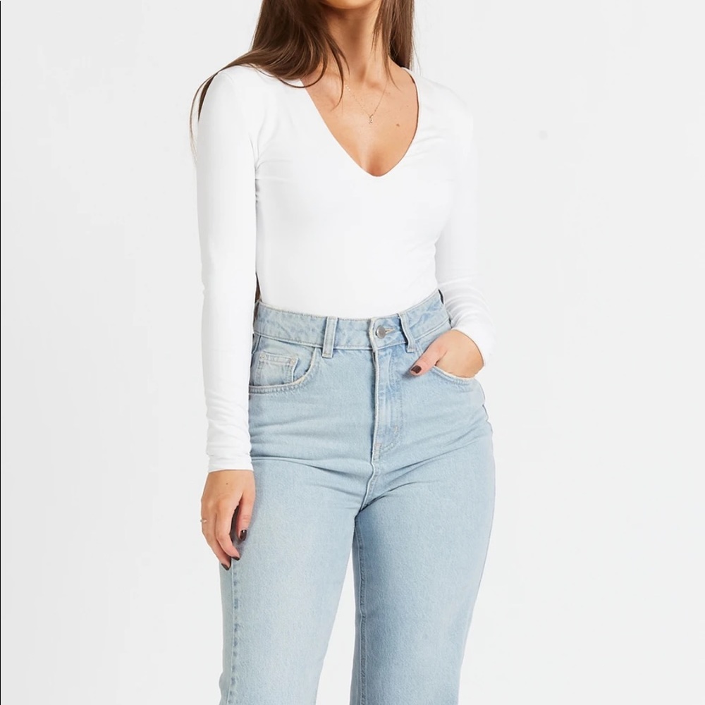 White V Neck Bodysuit